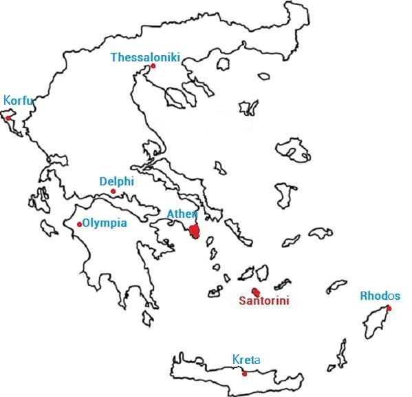 Karte von Griechenland mit Beschriftung